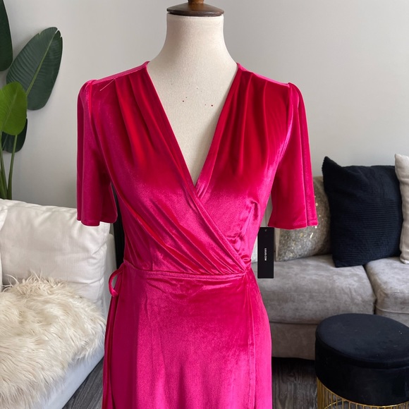 Lulus pink velvet wrap front high low dress - Picture 3 of 4
